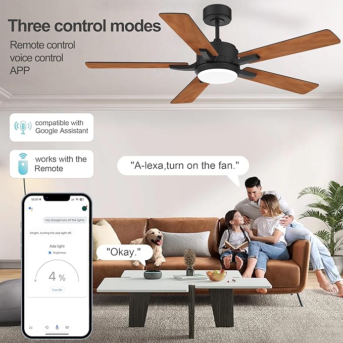 AeroSmart Ceiling Fan 52” with LED Light, Wi-Fi & Remote Control