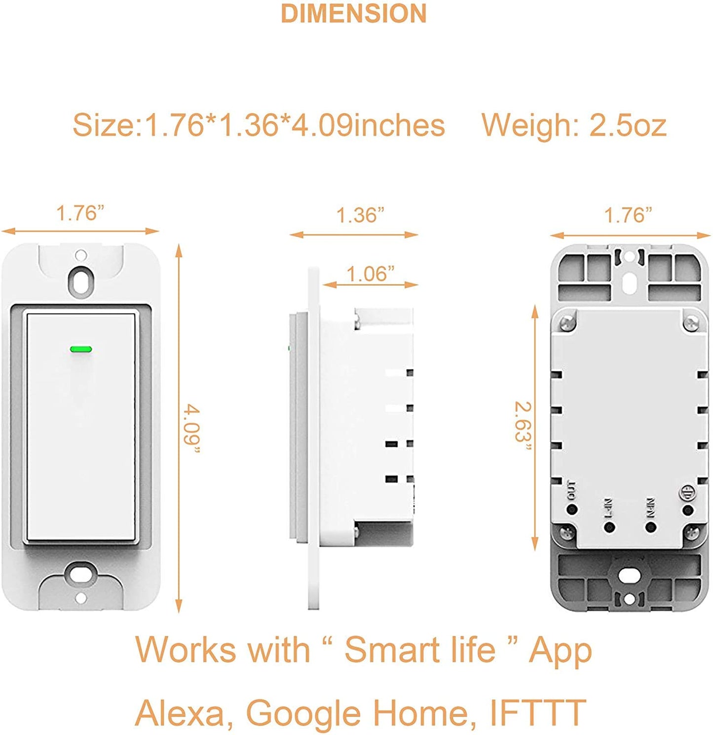 IntelliSwitch Wi-Fi Smart Light Switch (Alexa & Google Compatible)