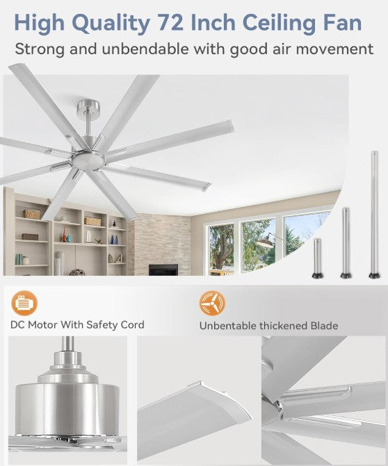 AeroBlade XL-72” Industrial Ceiling Fan with Remote (No Light)