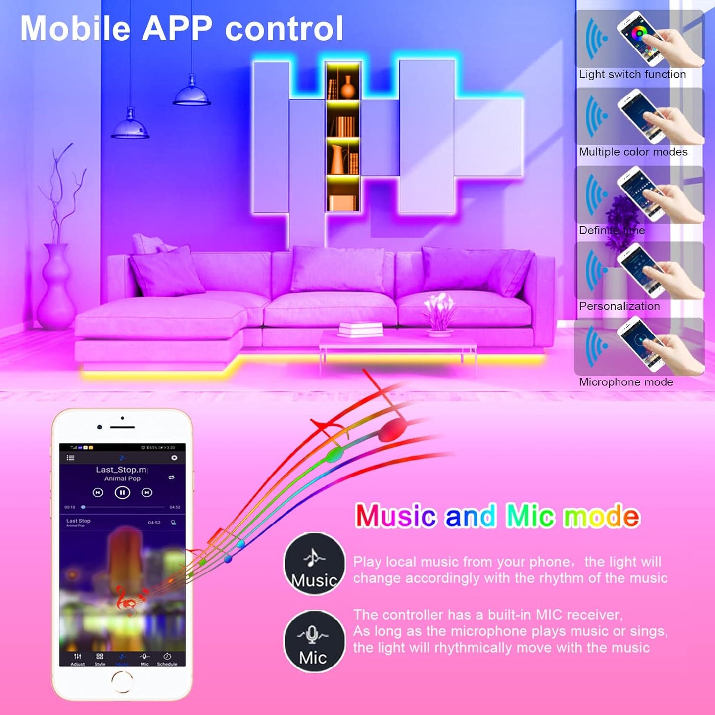 SmartGlow LED Strip 100ft RGB with App & Music Sync