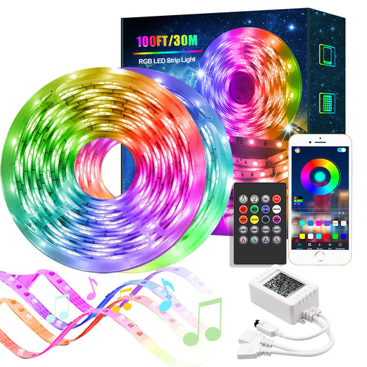 SmartGlow LED Strip 100ft RGB with App & Music Sync