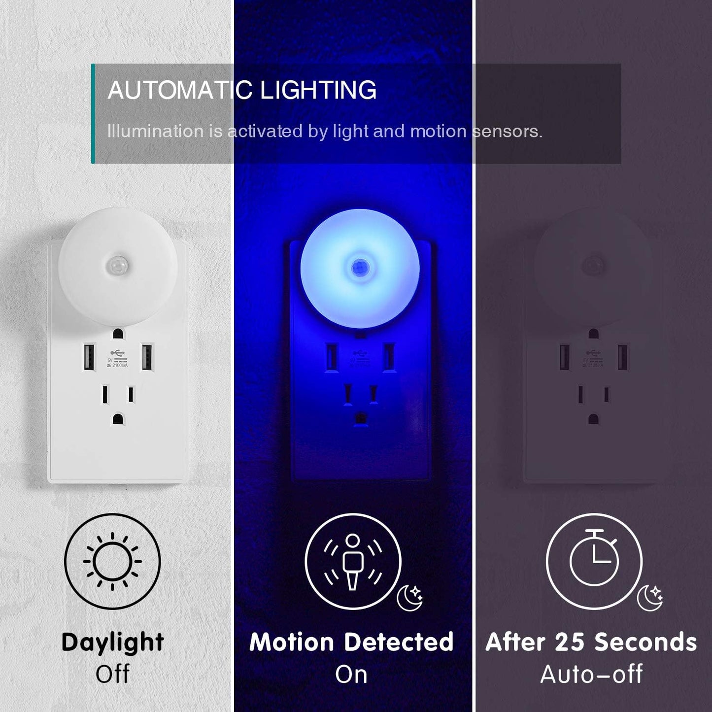 MotionLite - Plug-In Sensor Night Light (2-Pack, Blue Glow)