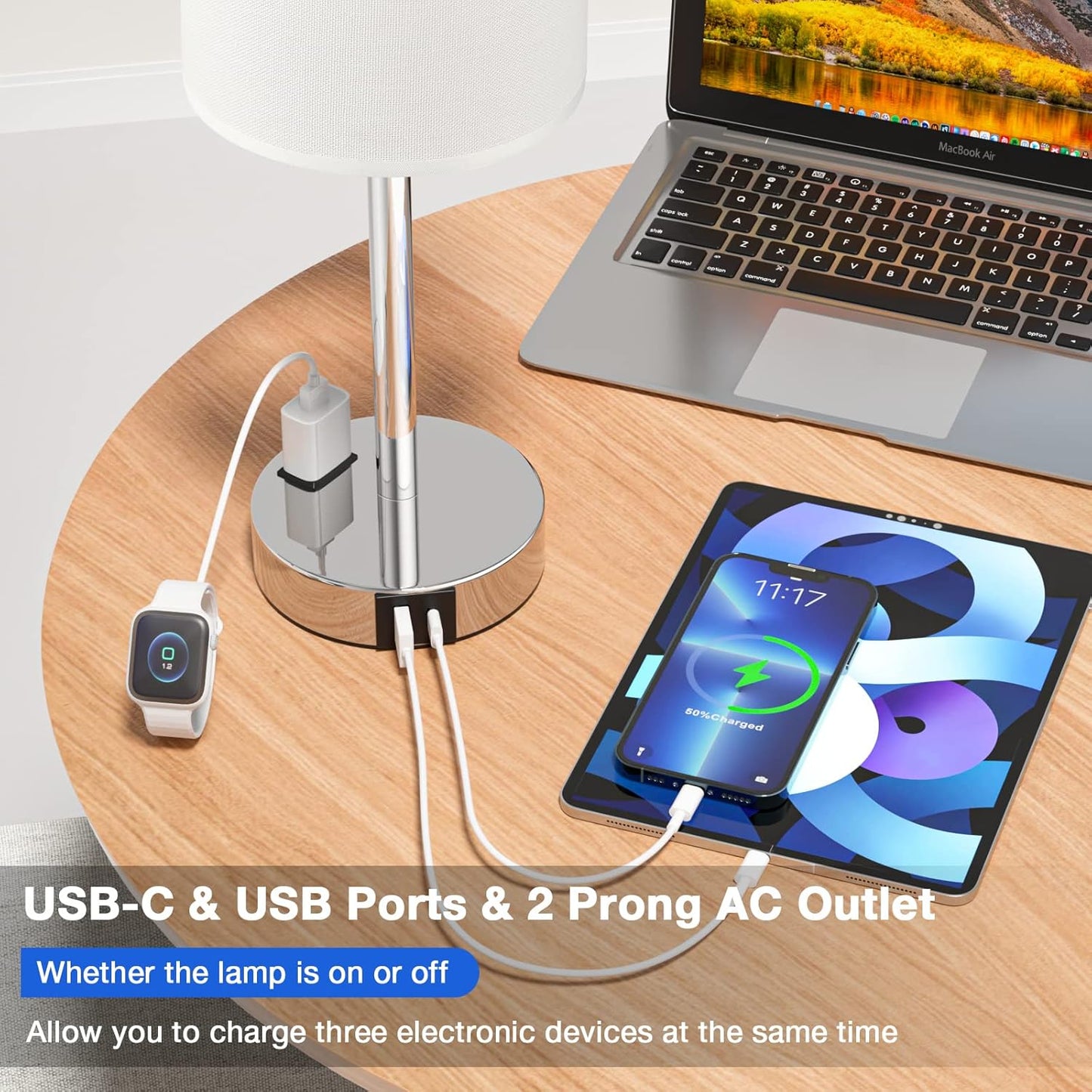 DuoTouch Lamps 3-Way Dimmable Set with USB & Outlets